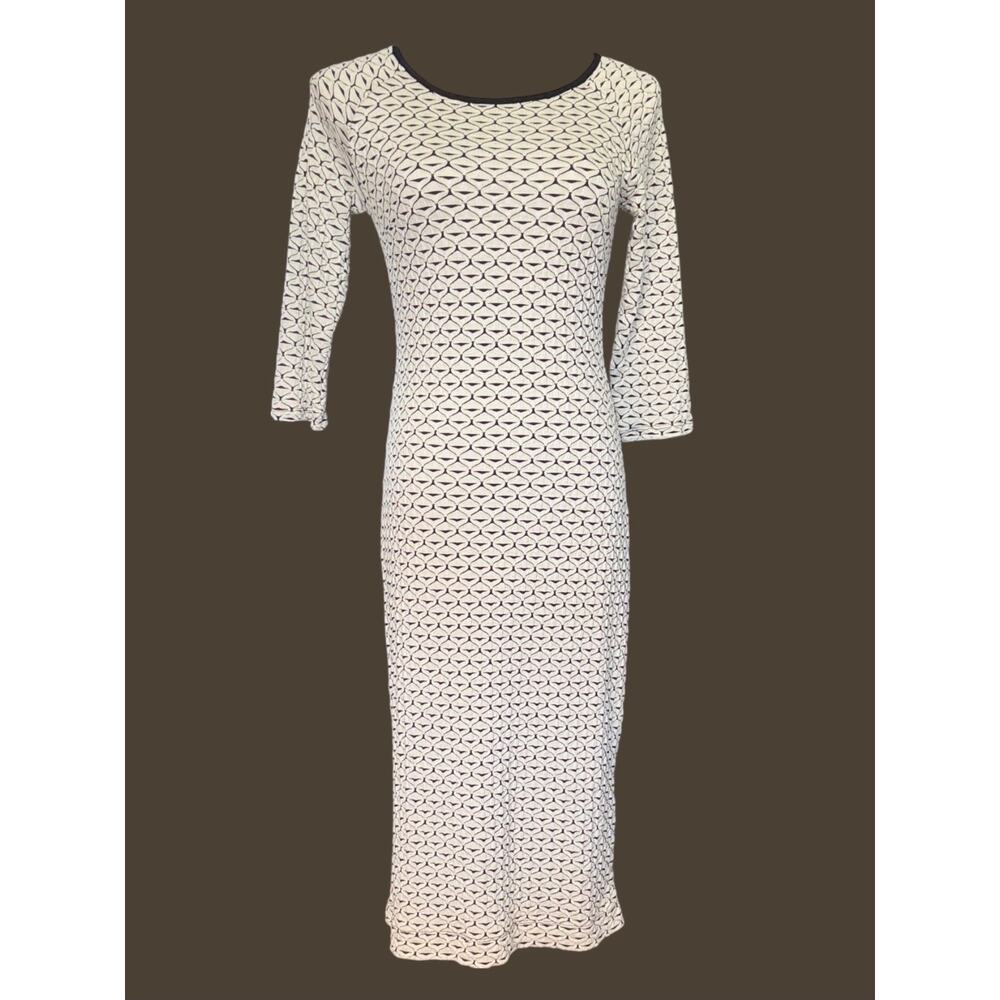 Sami + Dani Knit Midi Dress Small Black White Geometric 3/4 Sleeve Stretch